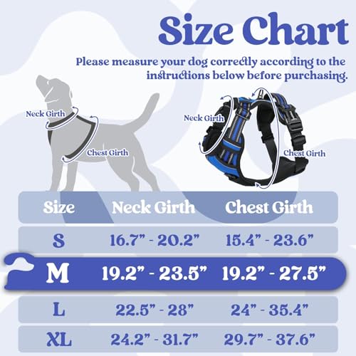 rabbitgoo Dog Harness Medium Sized, No Pull Easy On & Off with 3 Buckles Pet Harness, Adjustable Soft Walking Vest with 2 Clips and Handle, Reflective for Medium Dogs, Blue, M - color: Blue, size: Medium