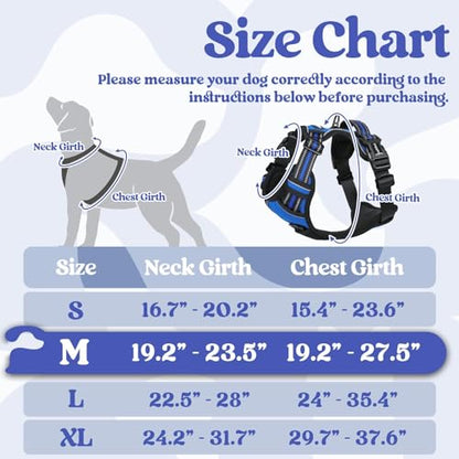 rabbitgoo Dog Harness Medium Sized, No Pull Easy On & Off with 3 Buckles Pet Harness, Adjustable Soft Walking Vest with 2 Clips and Handle, Reflective for Medium Dogs, Blue, M - color: Blue, size: Medium