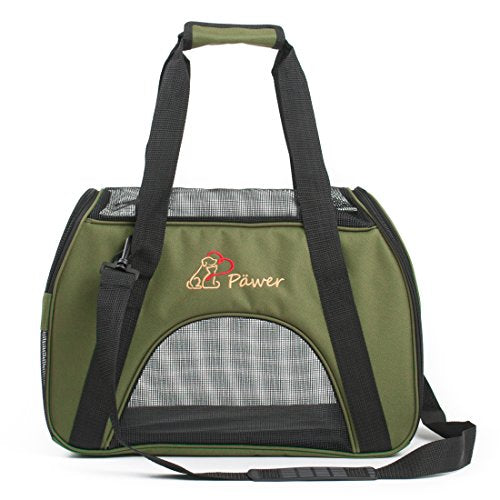 Pawer Soft-Sided Pet Carrier for Cat and Small Dog,Olive Color,Medium Size,Washable 600D Oxford Cloth Airline Approved Travel Tote,with 2 Mesh Opens and a Strap for Carry,Multiple Colors Available - color: Olive