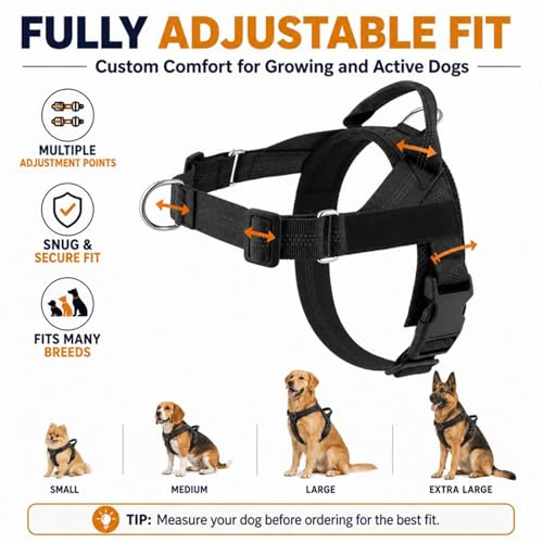 No Pull Dog Harness - Escape Proof Adjustable Vest, Breathable Mesh Anti-Choke Design with Reflective Straps, Training Harness for Small Medium Large Dogs for Daily Walking Camping Traveling - size: M