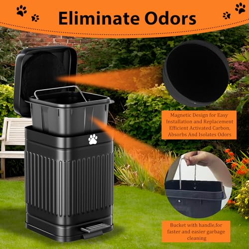 Dog Poop Trash Can Outside, 5L/1.3Gal Metal Dog Waste Trash Can with Lid, Foot Pedal, Pet Waste Container with 40 Bags, Poop Bucket with Lid Soft Close for Pet, Black - size: 5L Black Trash Can