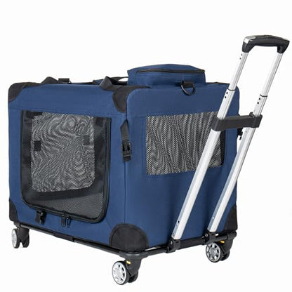 Large Foldable Rolling Dog Carrier,3-Doors Cat Carrier with Detachable Wheels,Pet Rolling Bag 24"x17"x17" for Large Cats, Medium & Small Dogs, Detachable for Travel,Vet Visits,Outdoor Walks (24 inch) - size: 24 inch