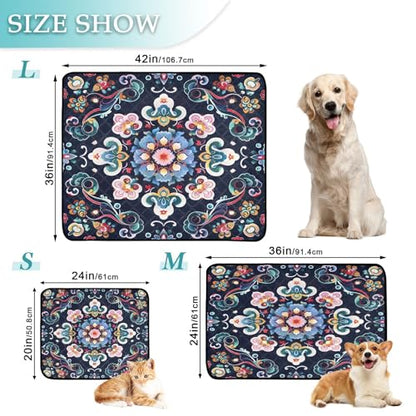 Qilmy Mandala Pet Mat, Waterproof Reusable Dog Training Pad Anti-Slip Pet Creat Pad for Small Medium Large Dogs and Cats - size: Medium+Large