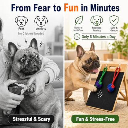 Dog Scratch Board for Nails – Bamboo Dog Nail File Board with Replaceable Sandpaper, Rope Toys, Stress-Free Natural Dog Nail Care Alternative for Anxious, Rescue & Clipper-Shy Dogs