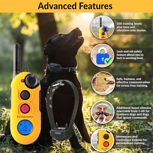 E-Collar Educator EZ 1/2 Mile Dog Training Collar, 4 Dog, Yellow | Ergonomic Remote, Vibration Stimulation, Pavlovian Tone, Waterproof Odorproof Biothane Collar, Night Light - size: 4 Dog