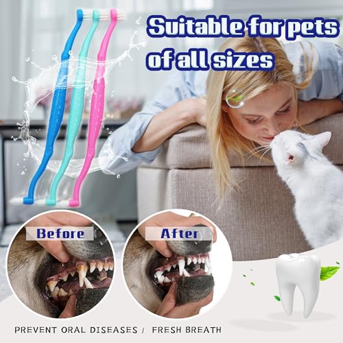 Dual Sided Cat Toothbrush Dog Toothbrush Finger Brush Micro Head, Suitable for Small to Large Dogs & Cats (White, Small) - color: White