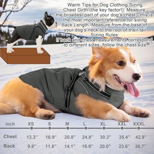 Fragralley Dog Coat with Harness Built in, Waterproof Windproof Reflective Warm Puffer Jacket, Fleece Lined Vest Winter Parka for Small, Medium, Large Dogs - color: Grey, size: Small