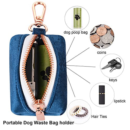 ARING PET Dog Waste Bag Dispenser, Velvet Doggy Poop Bags Holders Attach to Any Leashes, Cute Portable Washable Pet Waste Pouch Dispenser with Metal Zipper - color: A:Navy blue