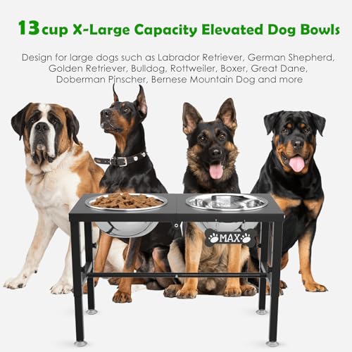 SHAINFUN Elevated Dog Bowls with Mat for Large & Extra Large Dogs, Raised Dog Bowl Stand with Two 101oz Stainless Steel Bowls, Tall Dogs Food Water Bowl Holder - color: Black-3L