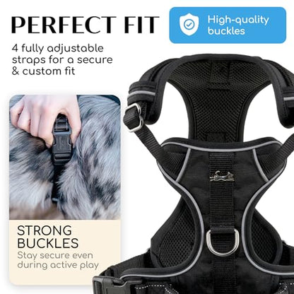 Freudentier No Pull Dog Harness with Handle – Soft Breathable Mesh Padding, Front & Back Clips, Adjustable & Reflective Front Range Harness for Small, Medium & Large Dogs (Black, XL) - color: Black, size: XL