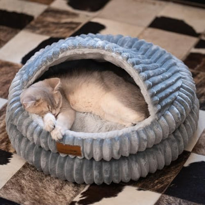 CHEERPALS Cat Cave Bed for Indoor Cats, Washable Covered Cat Bed Hooded Kitty Bed Soft Fluffy Pet Bed for Puppy and Small Dog(Dark Blue) - color: Dark Blue