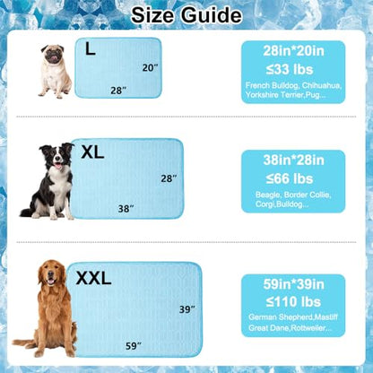 Quimoy Dog Cooling Mat 38"x28", Waterproof Pet Cooling Pad | Dog Cooling Pad with Chill Cold Fiber(Q-Max>0.4), Non-Slip Washable Summer Coolings Mat for Medium Dogs - size: 38”x28”