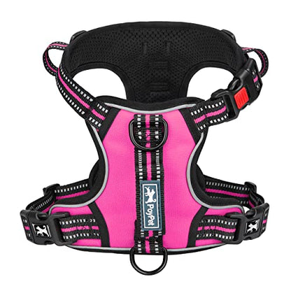 PoyPet No Pull Dog Harness, No Choke Front Clip Reflective Dog Vest with Soft Padded Vertical Handle, 3 Leash Attachments for Small Medium Large Dogs (Pink,M) - color: Pink, size: Medium