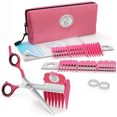 SCAREDY CUT Silent Pet Grooming Kit for Dog, Cat and All Pet Grooming - A Quiet Alternative to Electric Clippers for Sensitive Pets (Left-Handed Pink) - color: 16pc Left Handed Pink