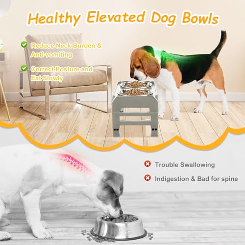 Elevated Dog Bowls 3 Height Adjustable Raised Bowl Stand with 25oz Stainless Steel Dog Food Bowls Anti-Slip for Small Dogs Adjusts to 7.5", 6", 2.75", Grey - color: Grey, size: Small dogs