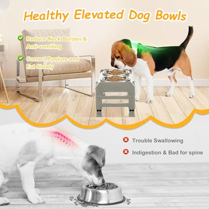 Elevated Dog Bowls 3 Height Adjustable Raised Bowl Stand with 25oz Stainless Steel Dog Food Bowls Anti-Slip for Small Dogs Adjusts to 7.5", 6", 2.75", Grey - color: Grey, size: Small dogs