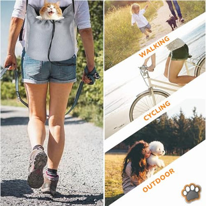 Dog Front Carrier Backpack,Ventilated Mesh Puppy Back Pack with Safety Belt,Adjustable Breathable Pet Carrier for Small Dogs Cats,Lightweight Doggy Backpack for Hiking Cycling Outdoor - color: Gray