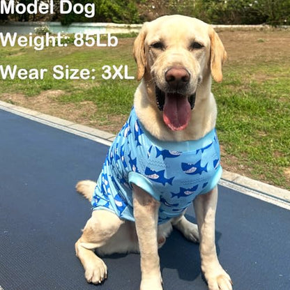 Pet Dog Blue Sleeveless T Shirts with Shark Pattern Printed pet Clothes Soft Breathable Vest for Large Dogs Large,Shark - color: Shark, size: Large