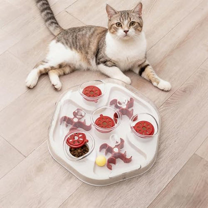 Dog Treat Puzzle - Slow Feeding Game, Sliding Treat Dispenser Toy, Motivating Food Plate | Entertaining Home Play Boredom Relief Puppy Kitten Medium Large Breed Interactive Training Feeder - color: Red