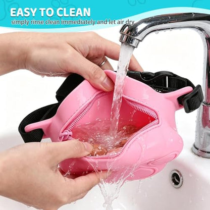 Dog Treat Pouch with Training Clicker and 2 Poop Bags, 1.8 Cup Small Sealable Zipper Silicone Fanny Pack with Waist Belt, Pet Puppy Training & Walking Essentials (Pink) - color: Pink