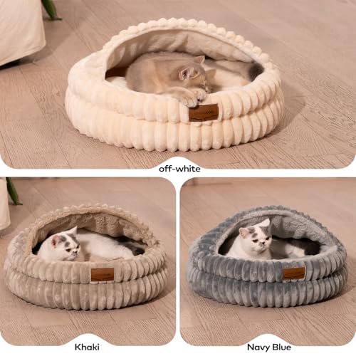 CHEERPALS Cat Cave Bed for Indoor Cats, Washable Covered Cat Bed Hooded Kitty Bed Soft Fluffy Pet Bed for Puppy and Small Dog(Khaki) - color: Khaki