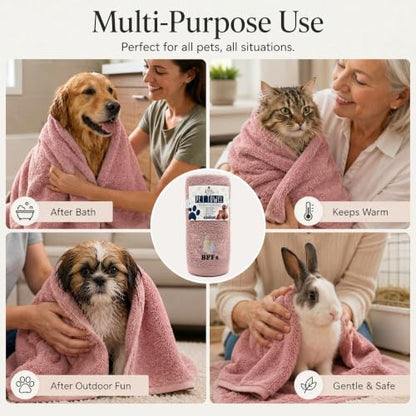 DAN RIVER Dog Towel - Pack of 1, 100% Cotton, 20x40, Ultra Soft 450 GSM, Super Absorbent & Quick Drying Towel for Dogs, Cats, and Other Pets, Dusty Rose. - color: Dusty Rose-bffs