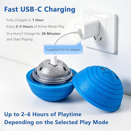 Interactive Dog Ball, Automatic Dog Toy, Vibrating Dog Ball with 4 Play Modes, Moving & Bouncing Ball for Dogs, Smart Self Rolling Dog Toy for Small Medium Dogs, USB-C Rechargeable, Blue - color: Blue