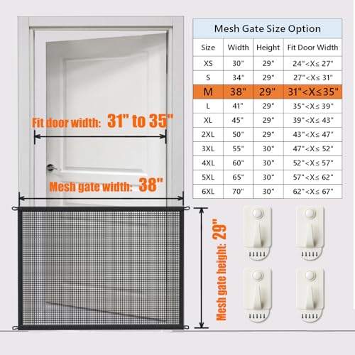 Cupount Dog Screen Mesh Gate for Stairs Pet Gates for The House: for Doorways Stairways Indoor 29 inches Tall, 38 inch Wide, Fits 32-35 inch Openings - size: 29"Hx38"W(Pack of 1)