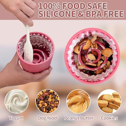 Dog Lick Bowl, Bestalk Anxiety Relief Slow Feeder Dog Lick Mat Treat Dispenser, Non-Slip Licking Bowl Enrichment Toys for Small Medium and Large Breed Dogs, BPA Free Silicone(Rose,M-L) - color: Rose, size: M-L