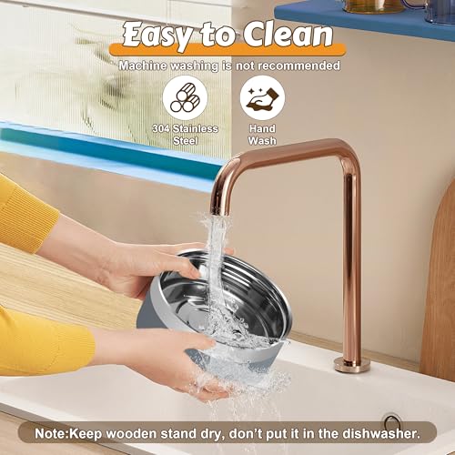 UPSKY Elevated Dog Bowls – 27oz Stainless Steel Anti-Spill Set with Wooden Stand, Double Raised Bowls for Small/Medium Dogs to Reduce Neck Strain & Improve Digestion - color: Grey