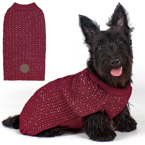 KYEESE Dog Sweater with Leash Hole Warm Pullover with Reflective Yarn for Small and Medium Dogs Male Soft Knit Pullover Boy Dog Coats Cozy Lightweight Thick Sweater,Dark Red,Medium - color: 5# Dark Red, size: M (24-30lbs)