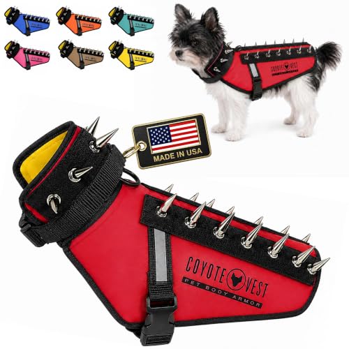 CoyoteVest Dog Harness | Stab-Resistant Protective Vest | Coyote Vest for Dogs | Defends Against Coyotes, Dogs, Birds of Prey | Reflective Safety, Made in USA (XX-Small, Red) - color: Red, size: XX-Small