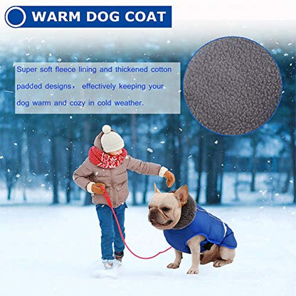 QBLEEV Warm Dog Coat - Reflective & Waterproof Winter Jacket, Turtleneck Pet Clothes with Thick Fleece Lining for Small to Large Dogs - color: Blue, size: Medium