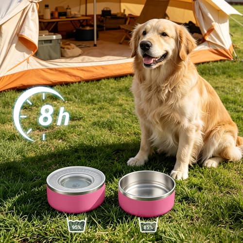 WENBOKMIN Stainless Steel Dog Water Bowl, Slow Dog Bowls with Non Slip Bottom, No Spill Detachable and Easy to Clean, Keep Xerosis Pilorum, 64oz, Pink - color: Pink
