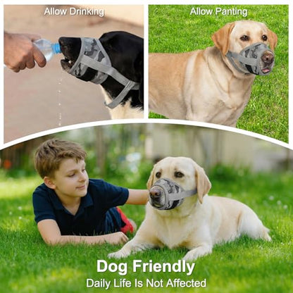 Dog Muzzle with Escape-Proof Elastic Neck Collar, Soft Breathable Air Mesh Mouth Cover Stops Biting Barking Chewing Allows Drinking Panting, Adjustable Muzzle for Small Medium Large Dogs - color: Gray, size: S