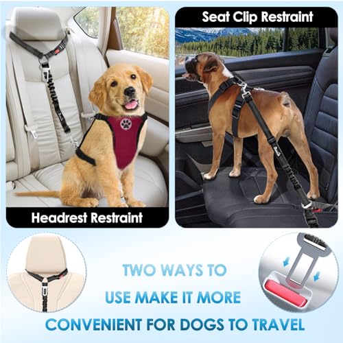 Lukovee Dog Seatbelt Leash for Cars, 2 Pack Pet Safety Car Seat Belt with Adjustable Buckle & Reflective Bungee, Connect Dog Harness in Vehicle Car Dogs Restraint Travel Daily Use (Black) - color: B-Black