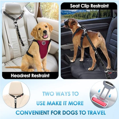 Lukovee Dog Seatbelt Leash for Cars, 2 Pack Pet Safety Car Seat Belt with Adjustable Buckle & Reflective Bungee, Connect Dog Harness in Vehicle Car Dogs Restraint Travel Daily Use (Black) - color: B-Black