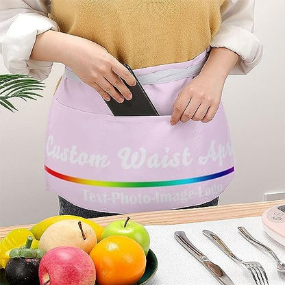 sophiehome Custom Waist Apron with Pockets Add Photo Logo Name Personalized Waiter Server Short Aprons for Kitchen - color: Light Pink