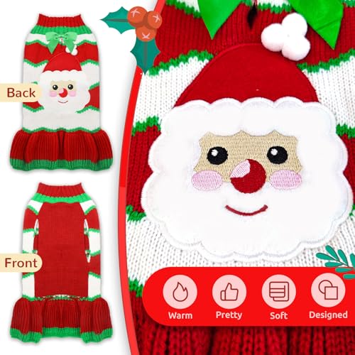 Dog Christmas Sweater Dress with Leash Hole Turtleneck Xmas Girl Dog Clothes Soft Pet Dogs Outfits Warm Fall Winter Puppy Knitted Pullover for Small Medium Dogs Cats（Red Santa,X-Large - color: Red Santa, size: X-Large
