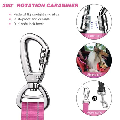 AUBELL Dog Seat Belt for Car,2 Pack Set 3-in-1 Adjustable Reflective Bungee Heavy Duty Dog Car Harness Tether with Clip Hook Latch & Buckle,Swivel Zinc Alloy Carabiner,Black+Hotpink - color: Set Black+Hotpink