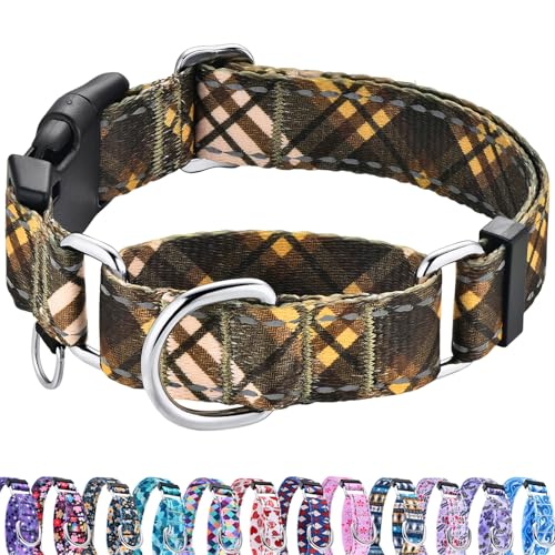 Fall Reflective Martingale Collar for Dogs with Quick Release Buckle Autumn Dog Collars (Brown Plaid, Large) - color: Brown Plaid, size: Large