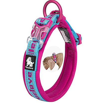 Reflective Dog Collar Soft Neoprene Padded Dog Collar Nylon Pet Collar Adjustable Dog Collar for Medium Large Dogs Puppy Collar Blue Pink XXXL - size: XXXL 23.6-25.6IN