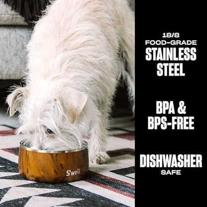 S'well Stainless Steel Pet Bowl, 16oz, Teakwood, for Small to Medium Size Dogs, Mess Free Design with Non Slip Rubber Bottom, Dishwasher Safe, BPA Free - color: Teakwood, size: 16 oz
