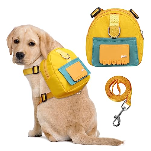 Dog Backpack Harness with Leash,Cute Pet Puppy Backpacks Bulid-in Dog Poop Bag Dispenser,Adjustable Pets Self Carrier Bag for Small Medium Dogs Travel Hiking Daily Walking(S, Yellow) - color: Yellow, size: Small