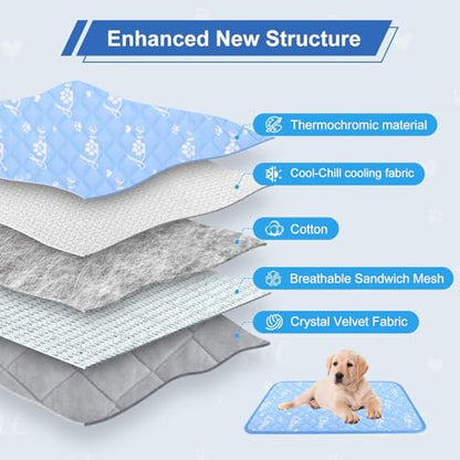 MH MYLUNE HOME Dog Cooling Mat 59" x 40" Cool-Chill Cool Fiber & Endothermic Color Changing Double-Sided Cooling & Warm Dog Mat, Foldable Washable Summer Pet Blanket - size: 59.0" Extra Large x 40.0" W x 0.5" Th