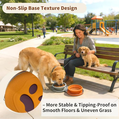 Collapsible Dog Bowl 2-in-1 Travel Portable Silicone Carabiner,Green Brown - color: A-green brown