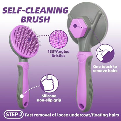 Dog Brush for Shedding, 7 PCS Dog Grooming Brush Kit Including Undercoat Rake, Slicker Brush, Dematting Comb, Nail Clipper, Bath Brush for Long & Short Haired Dogs, Cats - Purple - color: A-Purple