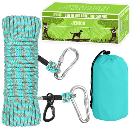 Dog Tie Out Cable for Camping - 100ft Dog Runner for Yard - Portable Trolley System for Large Small Dogs Outside - color: Teal, size: 100FT