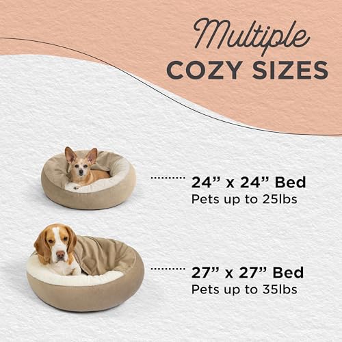 Best Friends by Sheri Cozy Cuddler Ilan Covered Cat and Dog Bed with Attached Blanket, Wheat, 24"x24" - color: Wheat Ilan