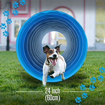 Houseables Dog Tunnel, Dog Agility Tunnel, Agility Equipment, 18 Feet, Puppy Obstacle Course, Pet Playground, Crawling, Small, Medium, Large, Indoor/Outdoor, Play, Pop Up Set, Exercise Tube, Toy, Blue - color: Blue